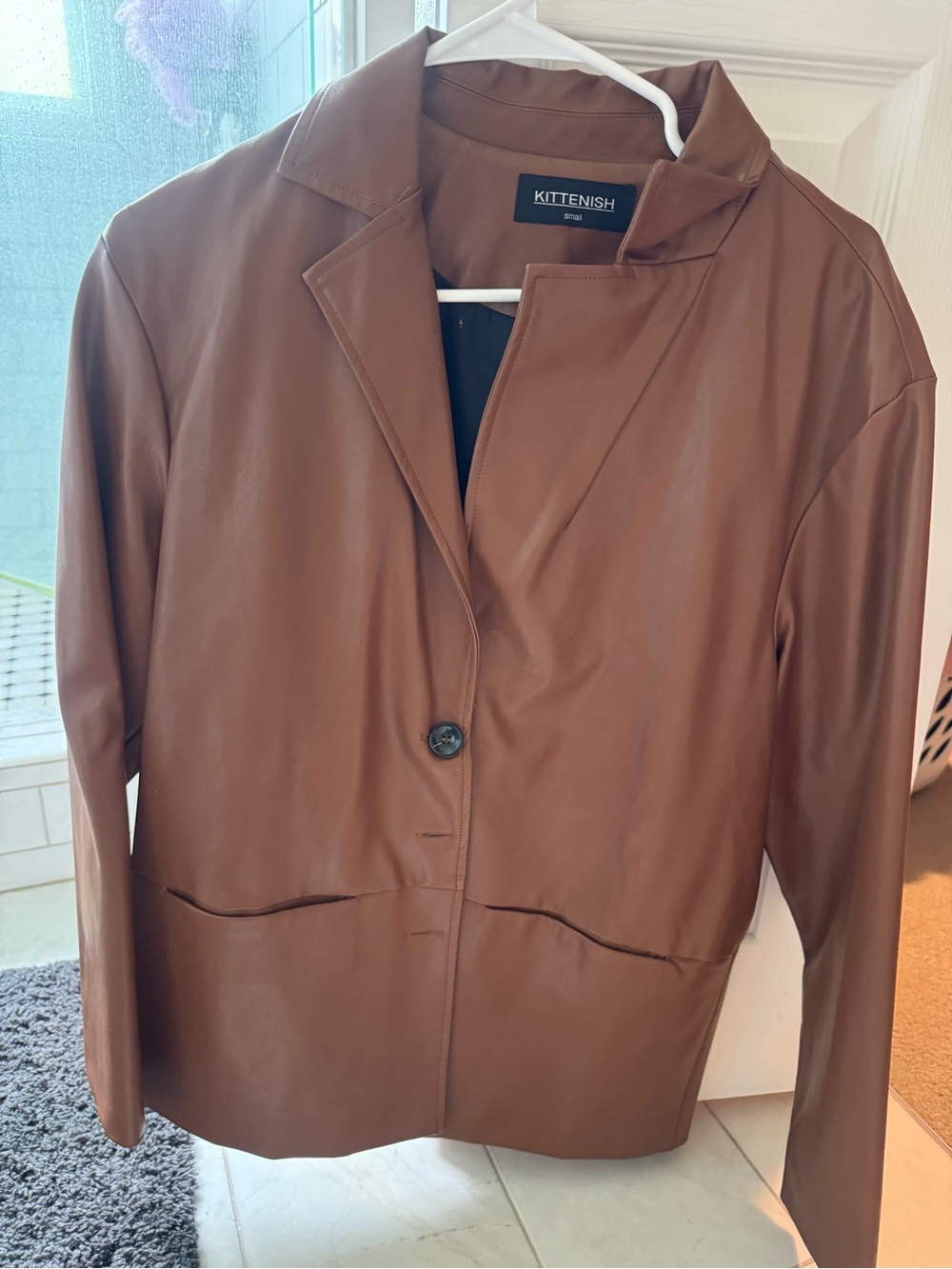 Kittenish Brown Faux Leather Single-Button Blazer